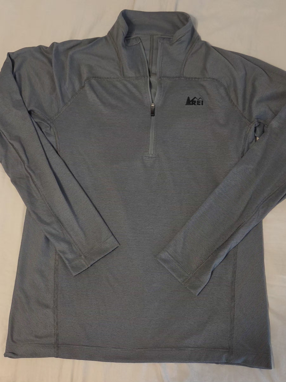 REI Co-op Men's M 1/4 Zip Pullover Shirt Gray Micro Stripe Long Sleeve
